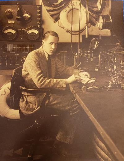 Thomas Townsend Brown with radio station equipment, 1924